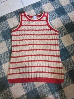 Joan Rivers 100% Cotton Knit Red And Tan Striped Tank Top / Vest Size XS/S